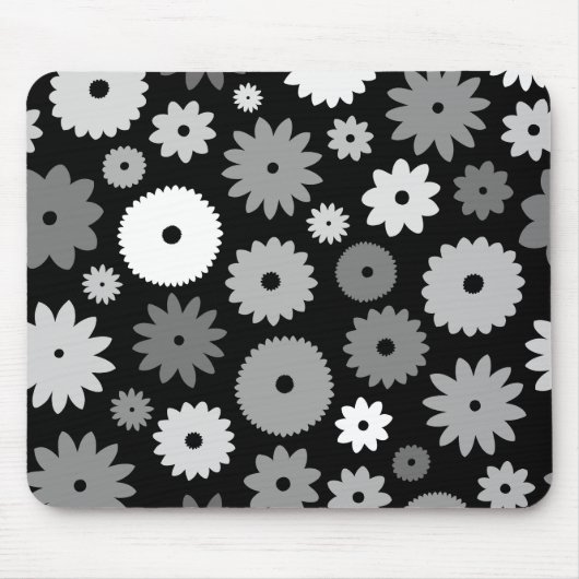 Monochrome Blüten großes Muster Mousepad (Vorne)