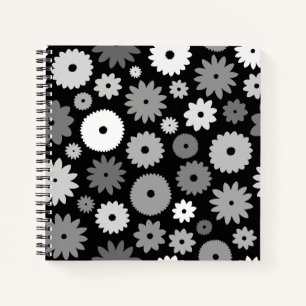Monochrome Blüten großes Muster Notizblock