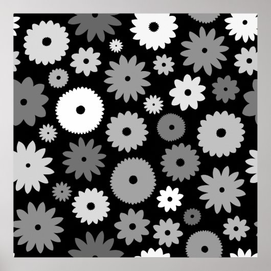 Monochrome Blüten großes Muster Poster (Vorne)