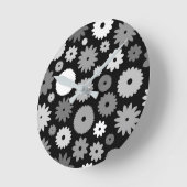 Monochrome Blüten großes Muster Runde Wanduhr (Winkel)
