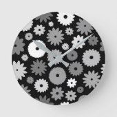 Monochrome Blüten großes Muster Runde Wanduhr (Vorderseite)