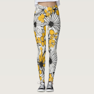 Monochrome Blüten: Mimosa und Daisy Fusion Leggings