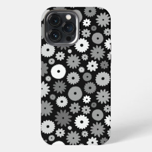 Monochrome Blüten Wiederholungsmuster iPhone 13 Pro Max Hülle