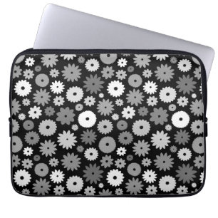 Monochrome Blüten Wiederholungsmuster Laptopschutzhülle