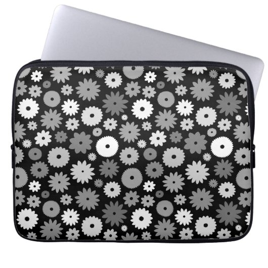 Monochrome Blüten Wiederholungsmuster Laptopschutzhülle (Vorderseite)