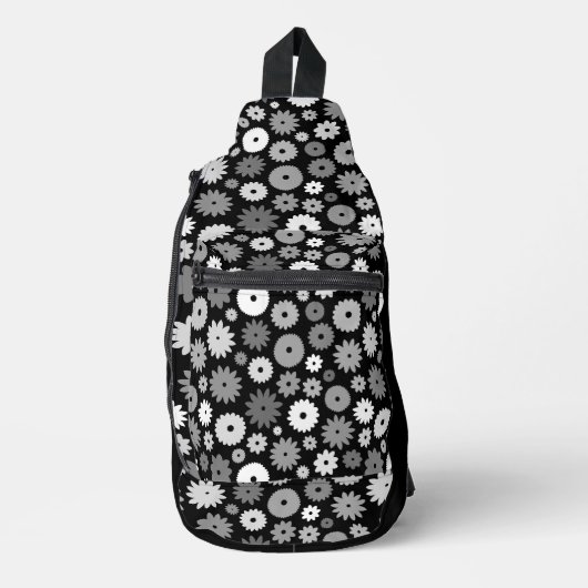 Monochrome Blütenmuster Crossbody Bag (Vorderseite)