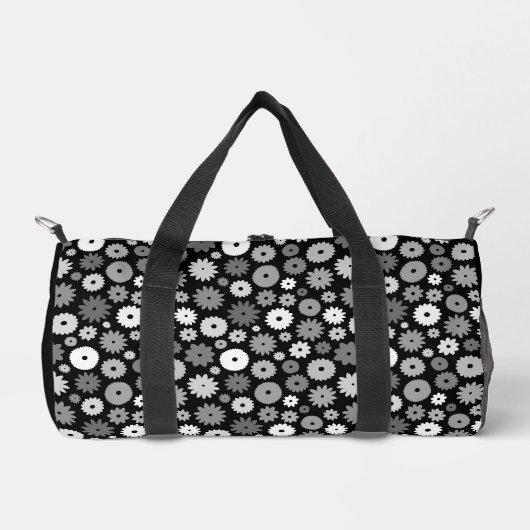 Monochrome Blütenmuster Duffle Bag (Vorderseite)