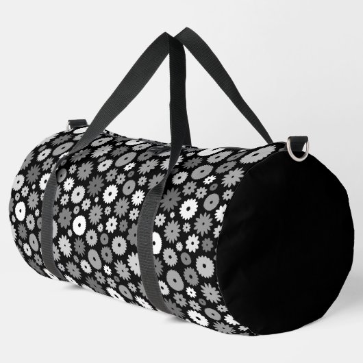 Monochrome Blütenmuster Duffle Bag (Linke Ecke)