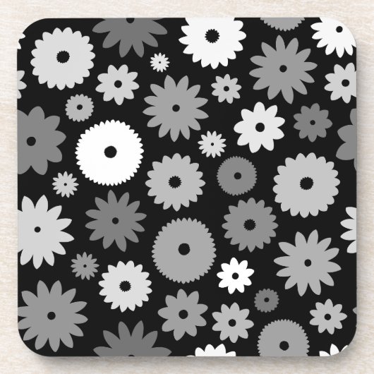 Monochrome Blütenmuster Getränkeuntersetzer (Vorderseite)