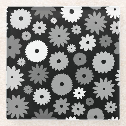 Monochrome Blütenmuster Glasuntersetzer (Vorderseite)