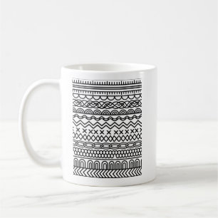 Monochrome Boho Strick-Sampler   Tribal geometrisc Kaffeetasse