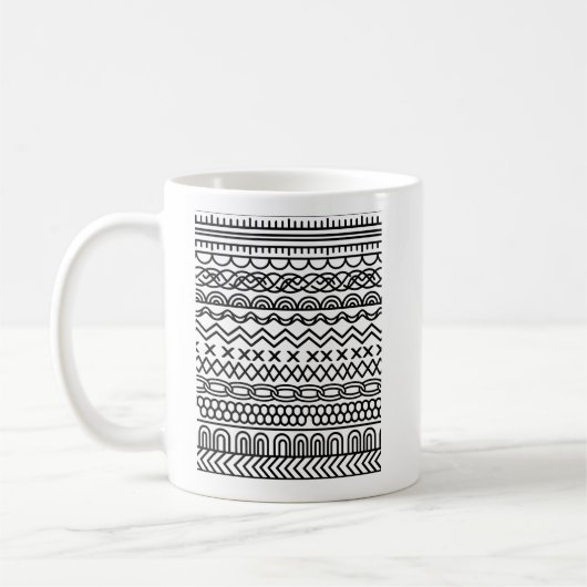 Monochrome Boho Strick-Sampler | Tribal geometrisc Kaffeetasse (Links)