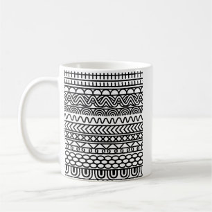 Monochrome Boho Strick-Sampler Tribal geometrisc Kaffeetasse
