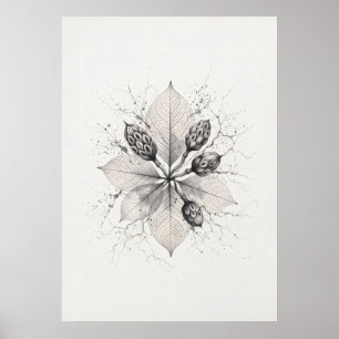 Monochrome Botanische Blätter und Samenkapseln Pos Poster