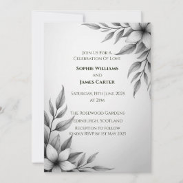 Monochrome Botanische Blattwerk-Hochzeitseinladung Einladung
