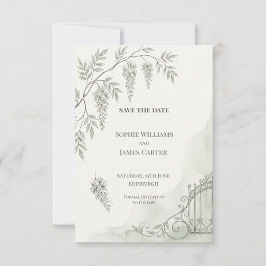 Monochrome botanische Hochzeit 'Save The Date' Save The Date (Vorderseite)