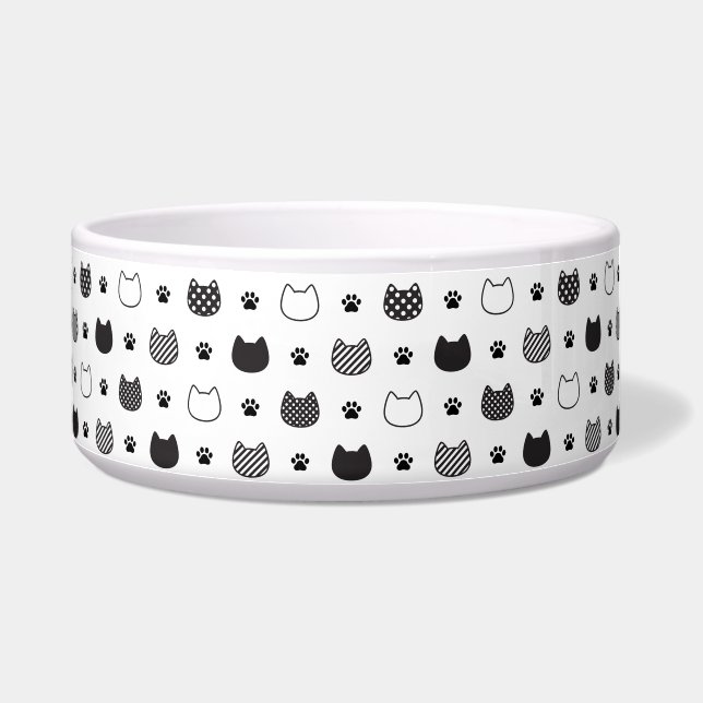 Monochrome Cat Faces Keramik Pet Bowl Napf (Links)