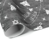 Monochrome Challah La La Chrismukah Muster Geschenkpapier (Rolleneckpunkt)