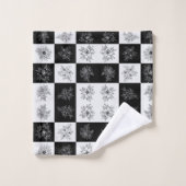 Monochrome Checkerboard-Blume Elegantes Muster Badhandtuch Set (Waschlappen)