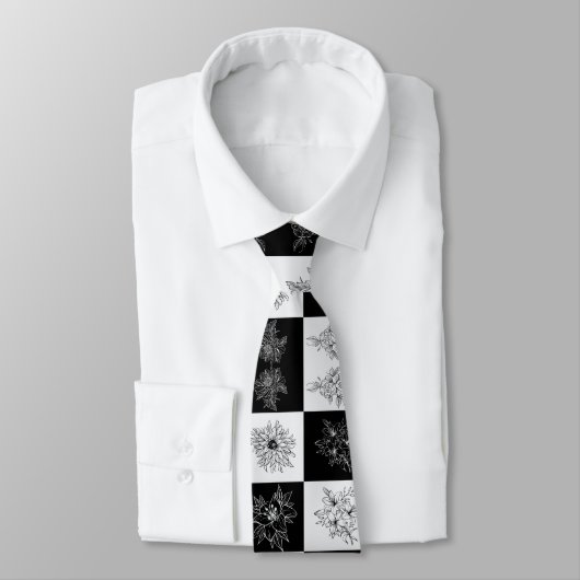 Monochrome Checkerboard-Blume Elegantes Muster Krawatte (Gebunden)