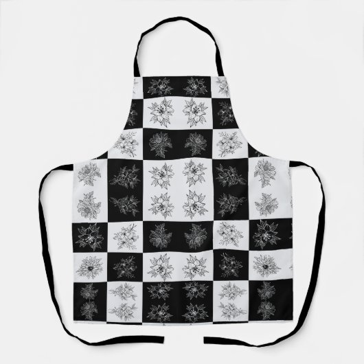 Monochrome Checkerboard-Blume Elegantes Muster Schürze (Vorderseite)