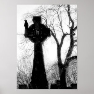 Monochrome Crow auf keltischem Kreuz Poster