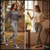 Monochrome Crowded Dog Face Breed Pattern Leggings