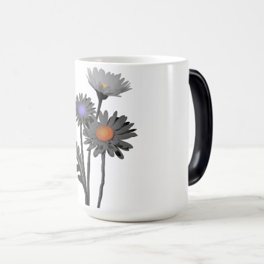 Monochrome Daisys-Tasse Verwandlungstasse (VorderseiteRechts)