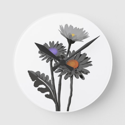 Monochrome Daisys Wall-Uhr Runde Wanduhr (Vorderseite)