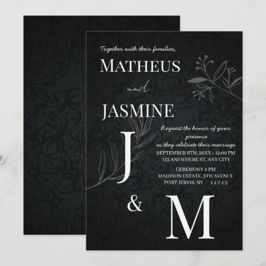 Monochrome Deutsche Und Script Hochzeit  Einladung (Vorne/Hinten)
