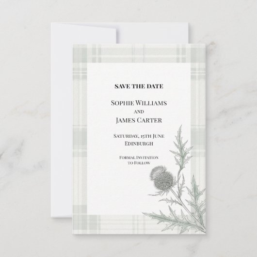 Monochrome Distel-Hochzeit Save The Date (Vorderseite)