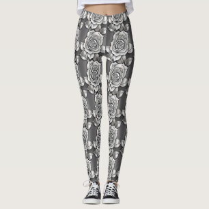 Monochrome dunkelgraue Rosen Leggings