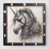 Monochrome Einhornblume Quadratische Wanduhr (Vorderseite)