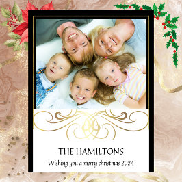 Monochrome Elegance Schwarz-Weiß-Goldfolie-Karte Feiertagskarte