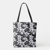 Monochrome Elegance - Schwarz-Weiß-Liliendesign Tasche (Rückseite)