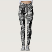 "Monochrome Eleganz: Schwarz-weißes Tulip Stillleb Leggings (Vorderseite)
