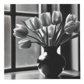 "Monochrome Eleganz: Schwarz-weißes Tulip Stillleb Würfel (Vorderseite)