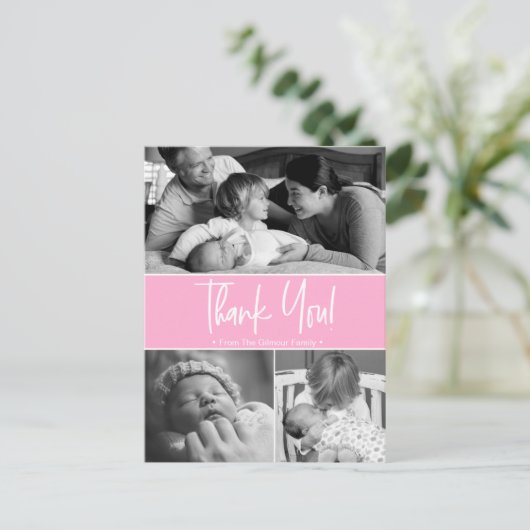 Monochrome Erinnerungen: Personalisiert Baby Danke Ankündigungspostkarte (Stehend Vorderseite)