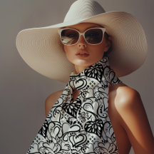 Monochrome Filigree Heart Chiffon