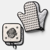Monochrome Fischschürze Ofenhandschuh & Topflappen-Set (Vorderseite/Rückseite)