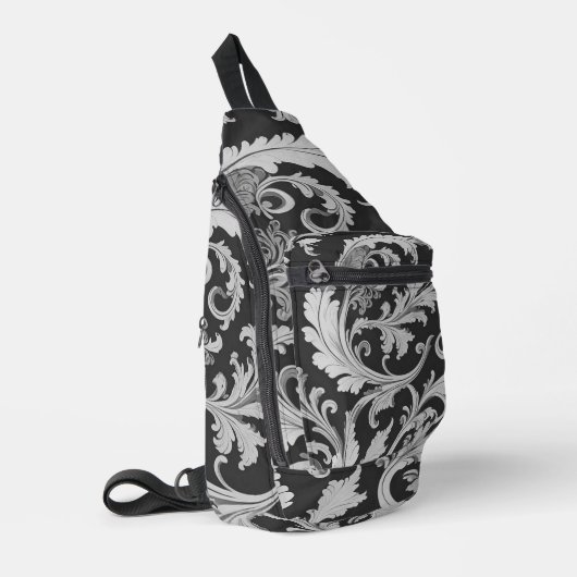 Monochrome Fleur Antique Muster Crossbody Bag (Linke Seite)