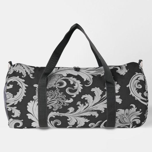 Monochrome Fleur Antique Muster Duffle Bag (Rückseite)
