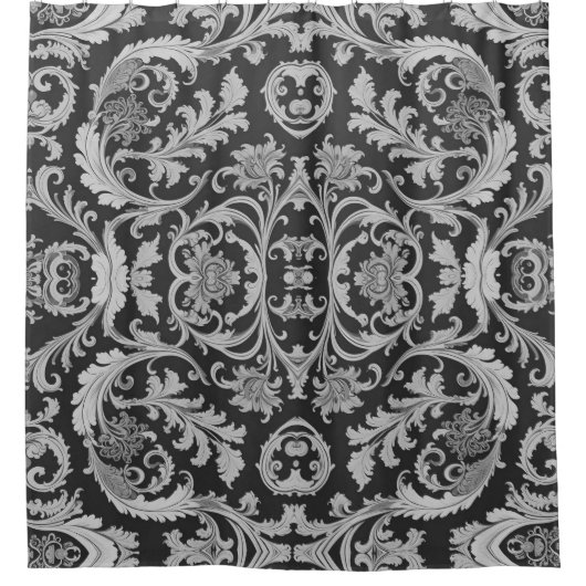 Monochrome Fleur Antique Muster Duschvorhang (Vorderseite)