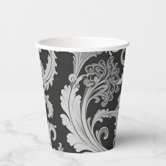Monochrome Fleur Antique Muster Pappbecher (Vorderseite)