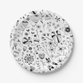 Monochrome Flor-Linie-Art Pappteller (Vorderseite)