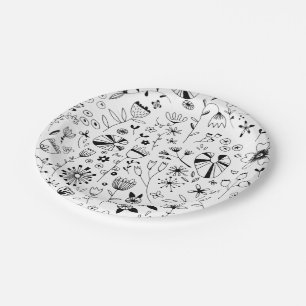 Monochrome Flor-Linie-Art Pappteller