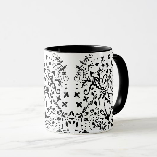 Monochrome Floral Doodle Tasse (VorderseiteRechts)