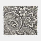 Monochrome Floral Paisley Black & White Fleecedecke (Vorderseite (Horizontal))