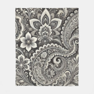 Monochrome Floral Paisley Elegance Fleecedecke