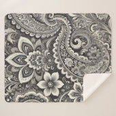 Monochrome Floral Paisley Elegance Sherpadecke (Vorderseite (Horizontal))